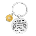 Silver stainless steel keychain with yellow sunflower charm and motivational round pendant - Silver-Quote 3 (YHA003)