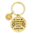 Gold sunflower keychain with engraved She's Sunshine Mixed With A Little Hurricane tag - Gold-Quote 3 (YHA003)
