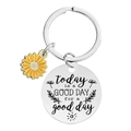 Silver sunflower keychain with engraved round pendant saying Today Is a Good Day - Silver-Quote 4 (YHA004)