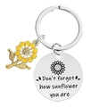 Silver sunflower keychain with inspirational engraving and yellow enamel floral charm - Silver-Quote 5 (YHB001)