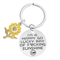 Silver sunflower keychain engraved with I'm a Happy Go Lucky Ray of Sunshine text - Silver-Quote 6 (YHB002)