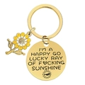 Gold sunflower keychain with engraved text I am a happy go lucky ray of sunshine - Gold-Quote 6 (YHB002)