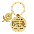 Golden sunflower keychain with motivational quote engraved round metal charm - Gold-Quote 7 (YHB003)