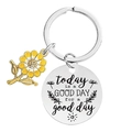 Silver metal sunflower keychain with engraved inspirational circular pendant charm - Silver-Quote 8 (YHB004)