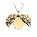 Detail of vintage sunflower locket necklace with opening design and inner metal plate - Gold Set