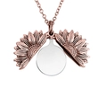 Rose gold sunflower locket necklace with openable petal design and internal round disc - Rose Gold (Silver Plate)