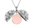 Silver sunflower locket necklace with rose gold inner plate for custom engraving - Silver (Rose Gold Plate)