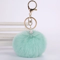 Mint green faux rabbit fur pom pom keychain with gold clasp and rhinestone ball charm - 8cm Pompom / Light Green