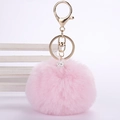 Pink faux rabbit fur pom pom keychain with sparkling crystal ball and golden hardware - 8cm Pompom / Light Pink