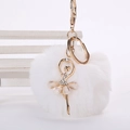 Détail du pompon en fausse fourrure blanche avec poupée ballerine dorée et strass - Pompon de 8 cm / Blanc