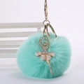 Porte-clés mignon en fausse fourrure vert menthe avec pendentif ballerine en strass - Pompon de 8 cm / Vert clair
