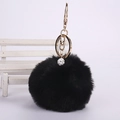 Detail of black faux fur keychain with sparkling rhinestone ball and gold metal hardware - 8cm Pompom / Black