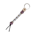 Detail of beaded keychain with MAMA letter beads and leopard print wood charms - Pink Leopard
