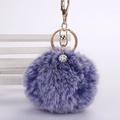 Detailed view of purple faux rabbit fur pom pom keychain with gold lobster clasp and rhinestones - 8cm Pompom / Two-tone Royal Blue