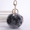 Detail of soft faux rabbit fur pom pom keychain with gold clasp and crystal bead accessory - 8cm Pompom / Two-tone Black