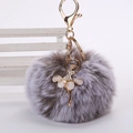 Détail du porte-clés ballerine avec ornements en strass et pompon en fausse fourrure grise - Pompon de 8 cm / Bicolore Gris