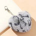 Winter heart shaped plush keychain with grey leopard print and silver lobster clasp - Grey Leopard Style