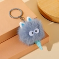 Cute monster ice cream plush keychain with grey fur and blue cone on pink steps - Blue
