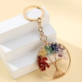 Golden Tree of Life keychain with colorful crystal stones on white pedestal - Tree of Life Large Style / Gold