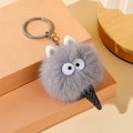 Cute gray plush ice cream keychain with big eyes on a pink geometric display stand - Gray