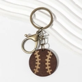 Vintage wooden baseball keychain with engraved stitching and antique bronze lobster clasp - Brown Baseball Wood