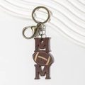 Wooden MOM keychain with football O letter, antique bronze ring for Mother's Day gift - Rugby MOM