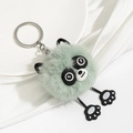 Cute panda plush keychain in light green faux fur with silver metal hook for bags - Green