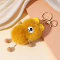 Süßer gelber Plüschbär Schlüsselanhänger mit braunen Bommel-Gliedmaßen und Goldclip - Gelb