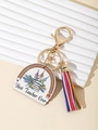Porte-clés enseignant arc-en-ciel avec pompon coloré et texte Best Teacher Ever - Plaque Dôme Avec Gland