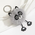 Cute grey raccoon plush keychain with soft fur and silver ring for bags and keys - Gray