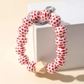 Handmade leopard wood bead keychain with red heart patterns and silver lobster clasp buckle - White Heart Pattern