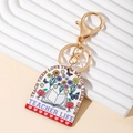 Rainbow wooden keychain with floral book print and golden metal clip for teacher gifts - Blank Book