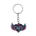 Detail of heart-shaped MAMA keychain with colorful wings and gradient mom lettering - Black Rainbow Wings-mom