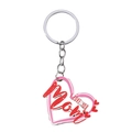 Close-up of heart-shaped Mother's Day keychain with Mom and Love You lettering - Red Pink Heart-Mom LOVE YOU