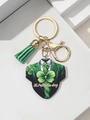 Detail of St. Patrick's Day keychain with green tassel, lobster clasp and suit charm - Suit Style (6)