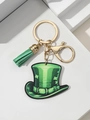 Detail of St. Patrick's Day keychain with green hat, clover pattern, and matching tassel - Top Hat Style (7)
