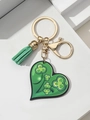 Detail of St. Patrick's Day keychain with green tassel and clover pattern heart pendant - Heart Style (8)