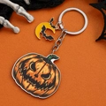 Halloween Schlüsselanhänger mit Kürbis und Fledermaus Anhänger auf orangefarbenem Grund - Stil 4