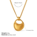 Golden stainless steel saddle pendant necklace with textured geometric oval charm - Oval Geometric Pendant Style / Gold Necklace (XL871G)