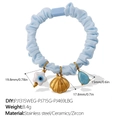 Elastico per capelli in tessuto plissettato blu chiaro con ciondoli occhio e conchiglia - Blu - Stile Malocchio Conchiglia (FQ01LB-PJ1315WEG-PJ715G-PJ469LBG)