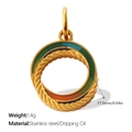 Golden stainless steel round pendant with colorful dripping oil and rope texture detail - Twisted Texture Colorful Round Style (PJ1905CRG)