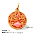 Golden round pendant with red pink and yellow enamel sunburst pattern bohemian style - Radial Totem Round Style (PJ1906CRG)