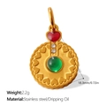 Vintage gold pendant with red heart and green round gemstones, weight 2.2g - Heart Gemstone Combination Style (PJ1907CRG)