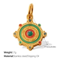 Retro ronde waaierhanger van verguld roestvrij staal met rood en groen emaille - Vintage Concentrische Ring Stijl (PJ1908CRG)