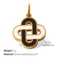 In elkaar grijpende gouden stalen waaier hanger met zwart-wit emaille afwerking - Zwart-wit In elkaar grijpende Stijl (PJ1909BWG)