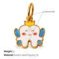Cartoon tooth pendant with gold trim, crown, and blue wings in dripping oil finish - Crown Tooth Style (PJ1707CRG)