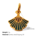 Vintage gouden waaiervormige hanger met blauwgroene en bruine emaille lak - Donker Cyaan Waaiervorm Stijl (PJ1910BGG)