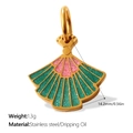 Waaiervormige hanger van goudkleurig staal met roze en groene glitter emaille - Roze Groene Glitter Waaier Stijl (PJ1910PGG)