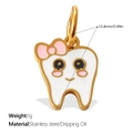 Cute tooth pendant in gold stainless steel with white enamel and pink bow charm - Bowknot Tooth Style (PJ1708WPG)