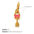 Golden stainless steel medical fork pendant with pink enamel bow tie and 11.9mm height - Pink Bowknot Fork Style (PJ1709PKG)